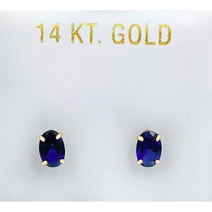 Genuine 1.18 Cts Blue Sapphire Stud Earrings 14k Gold